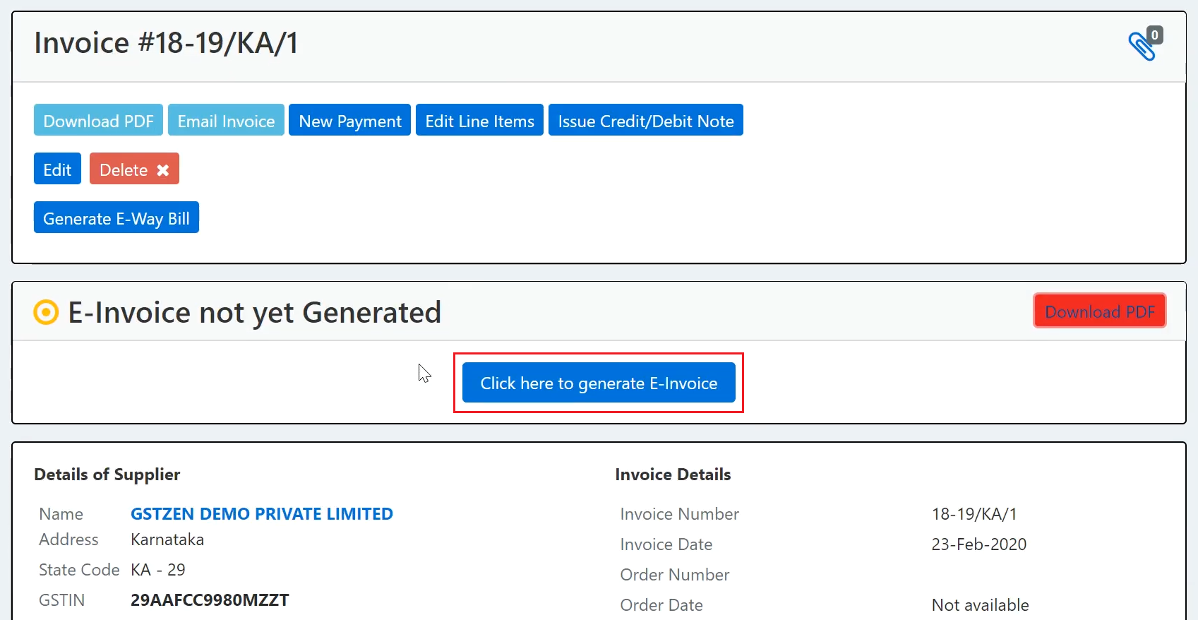 Generate E-Invoice