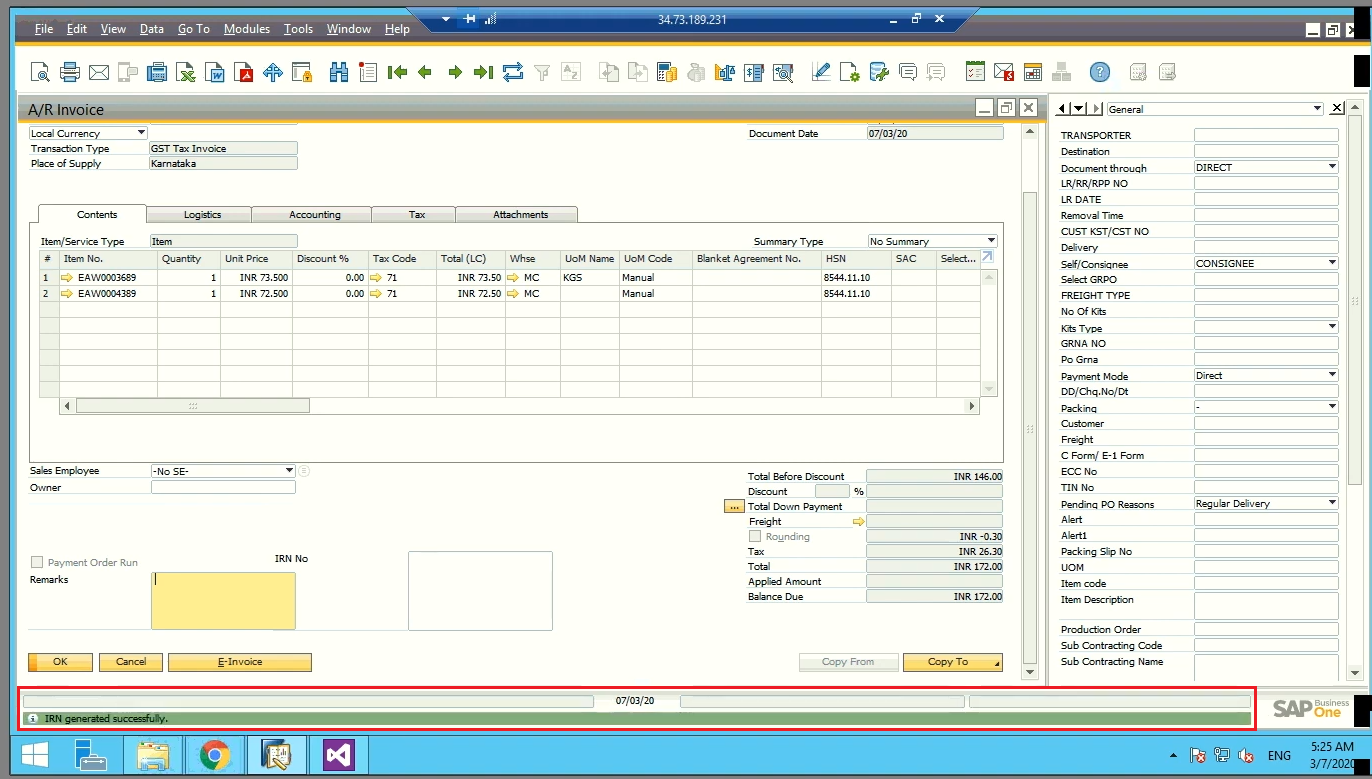 Generate IRN in SAP