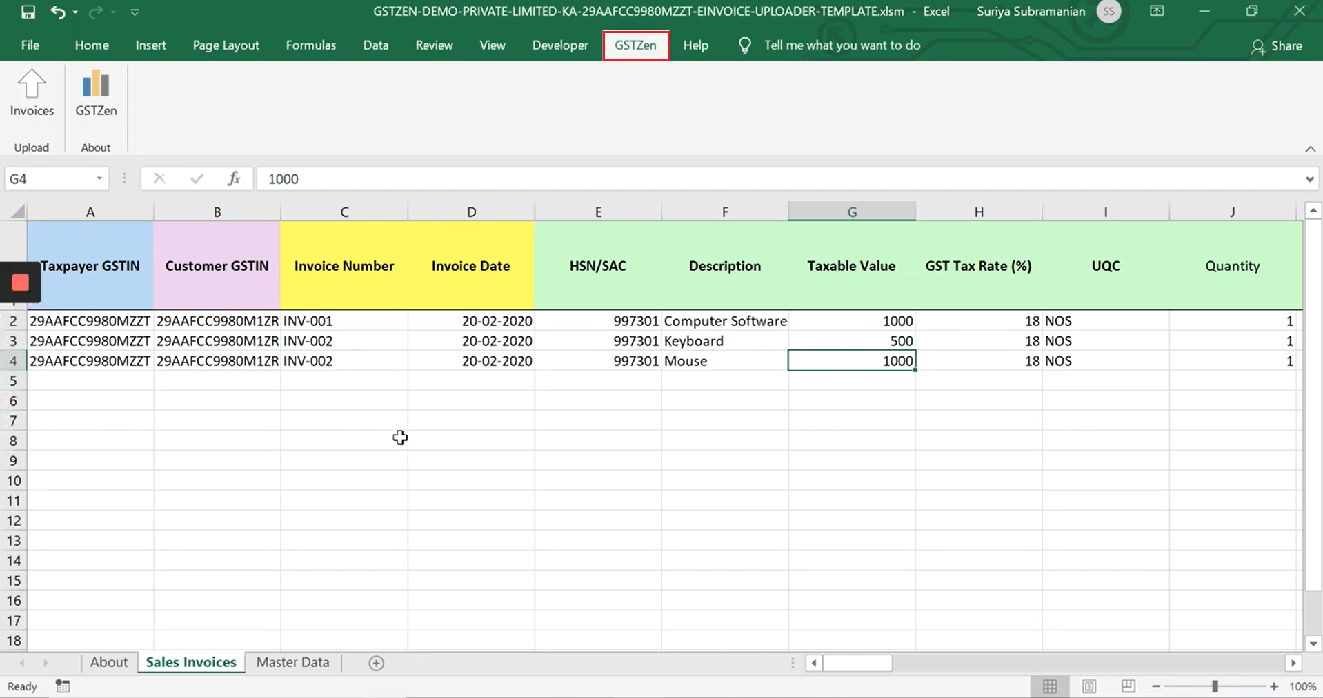 GSTZen E-Invoice tab