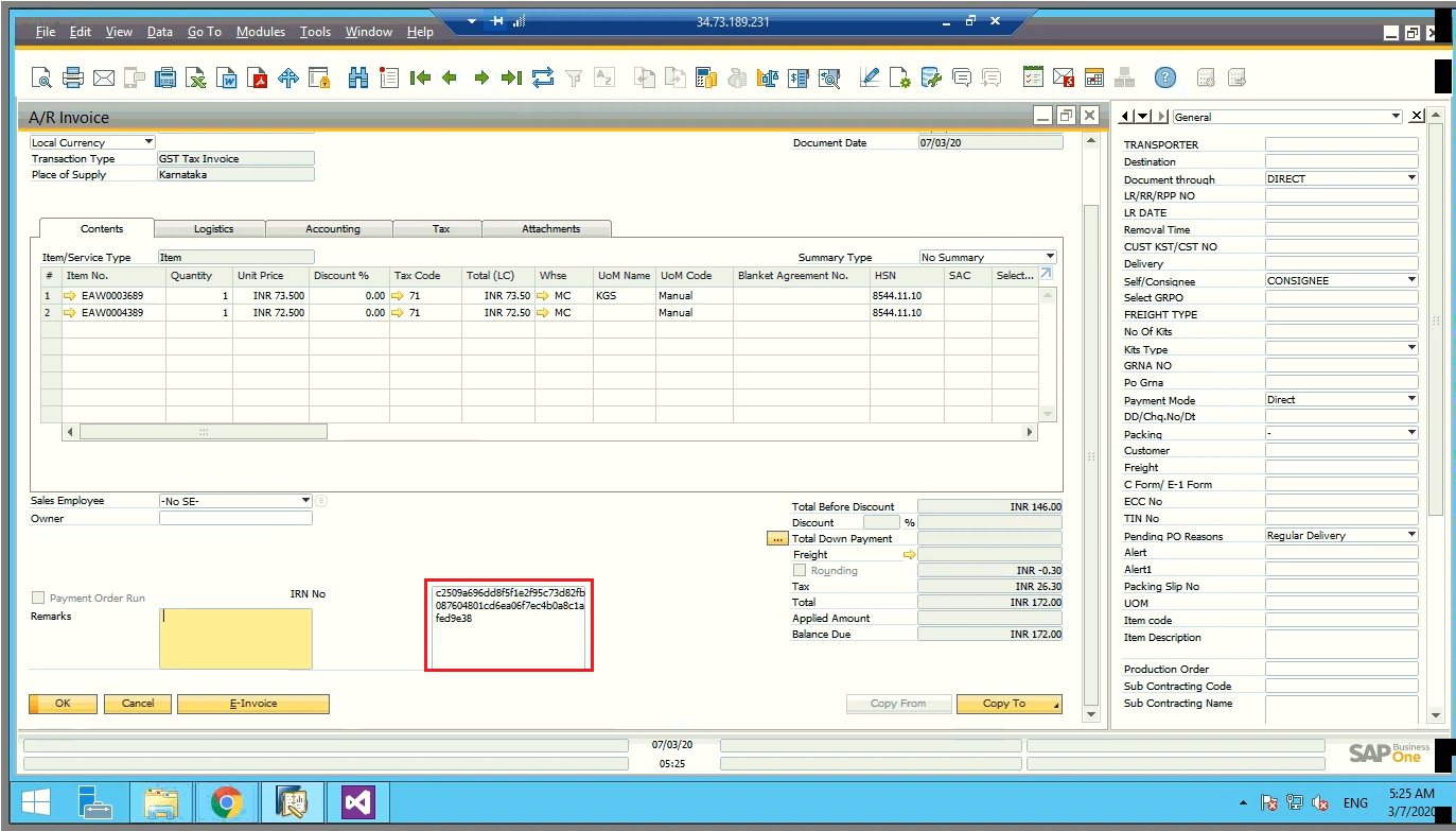 IRN number generated in SAP