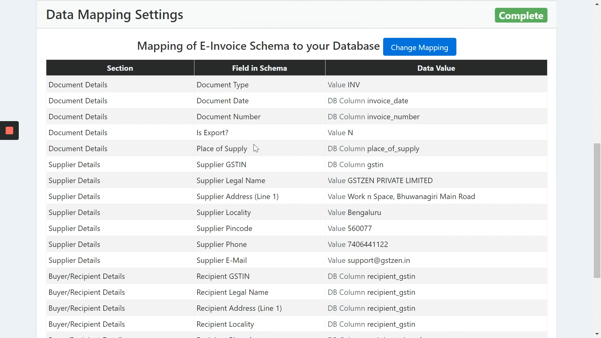 Database connector-Column mapping complete