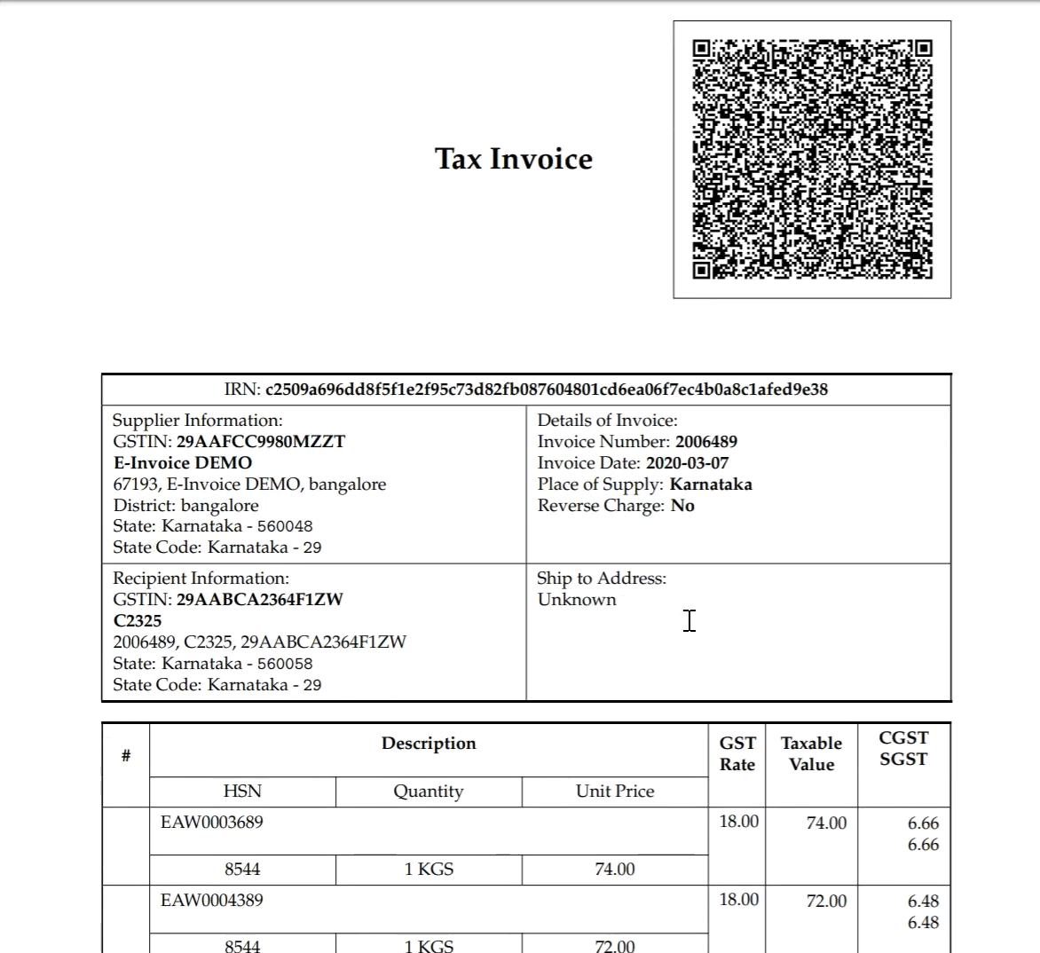 E-Invoice PDF with QR Code