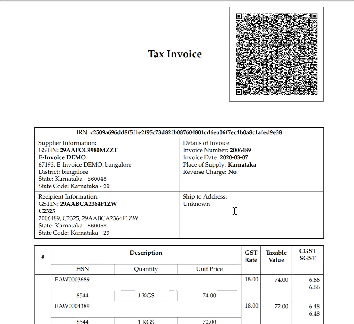 E Invoice Tally Integration With QR Code