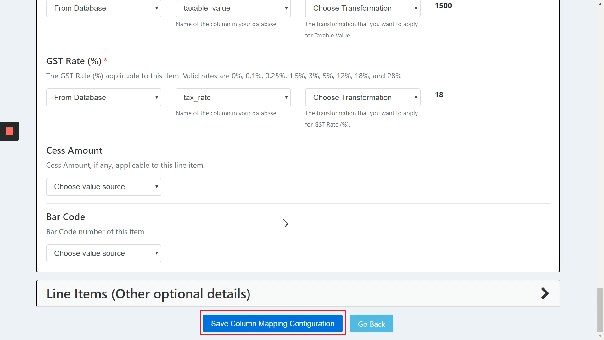 Database connector-Save column mapping