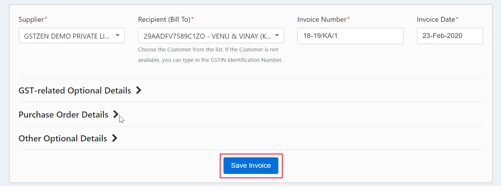 Save Sales Invoices