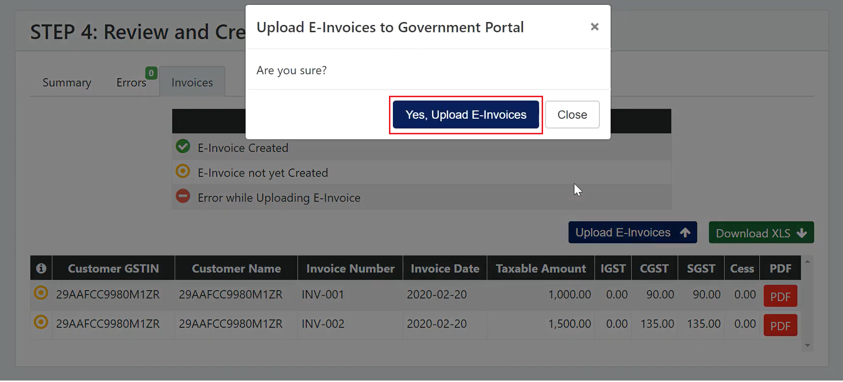E-Invoice Upload to Government Portal