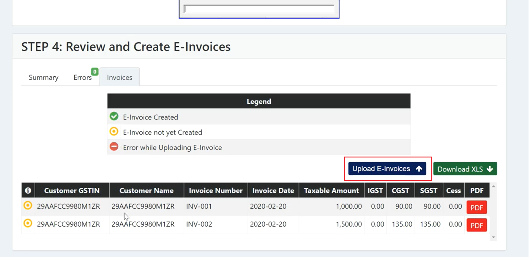 Upload E-Invoices to Government Portal