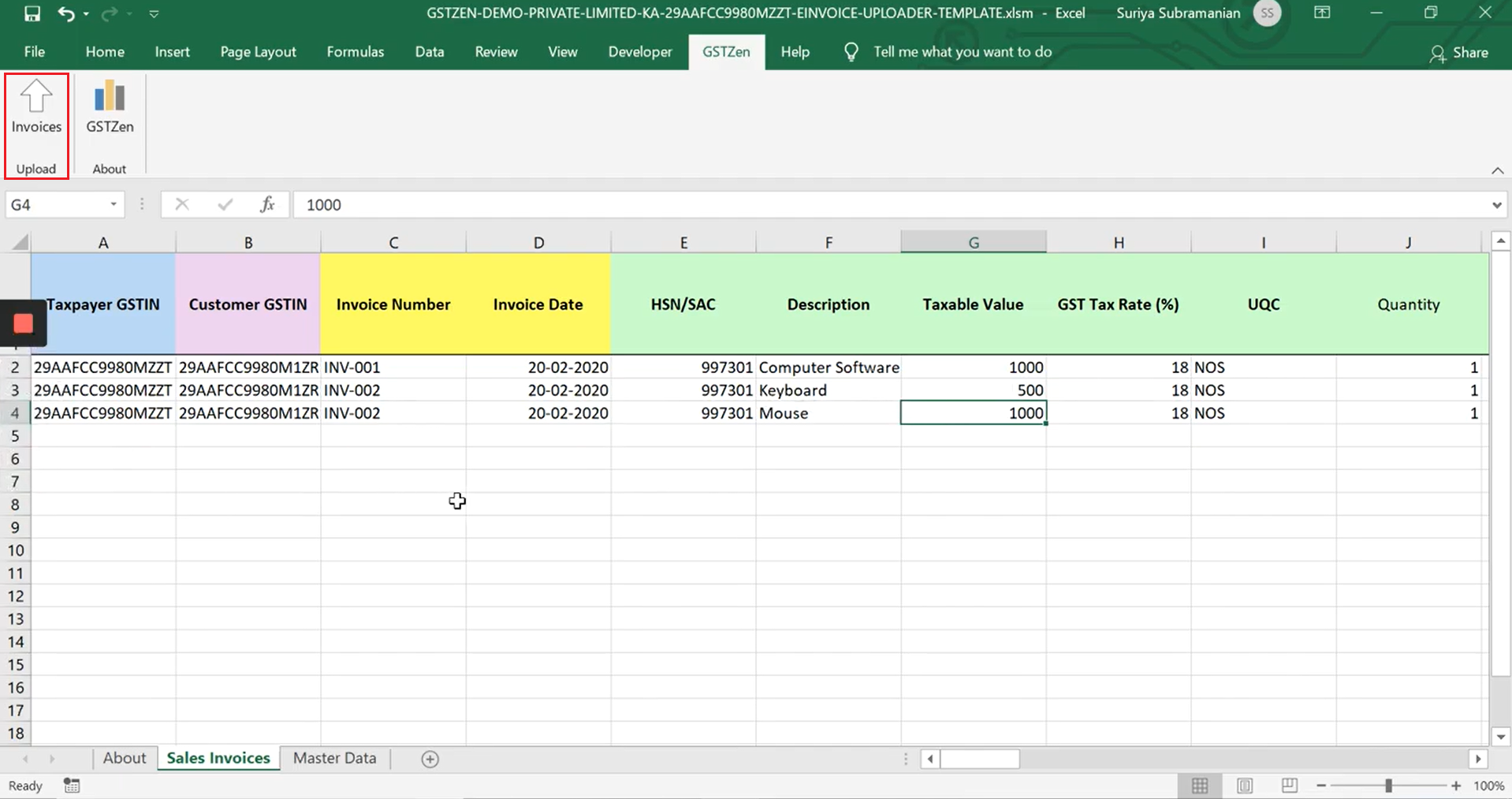 Upload e-invoices into GSTZen