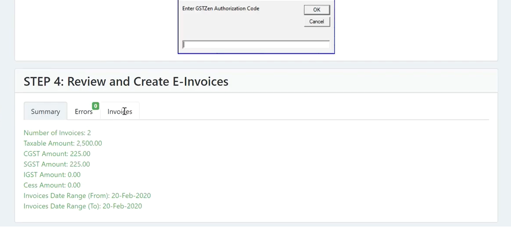 Verify E-Invoice summary