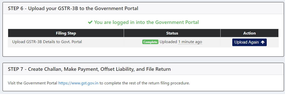 Upload GSTR 3B to Government Portal