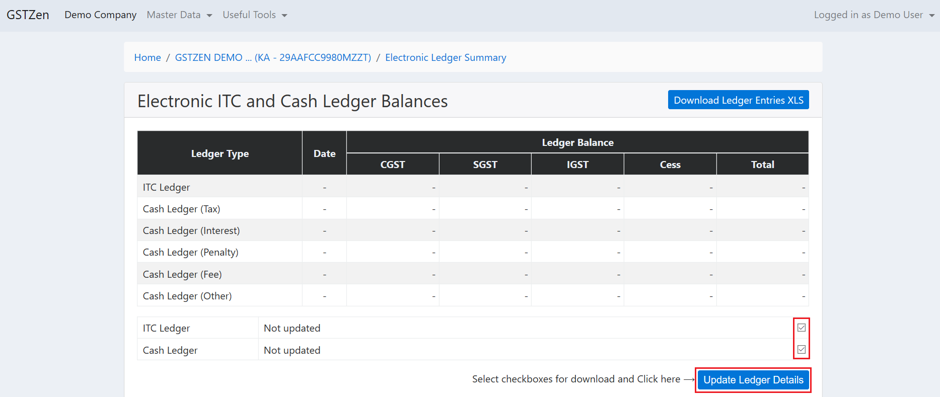 Electronic ITC and cash Ledger