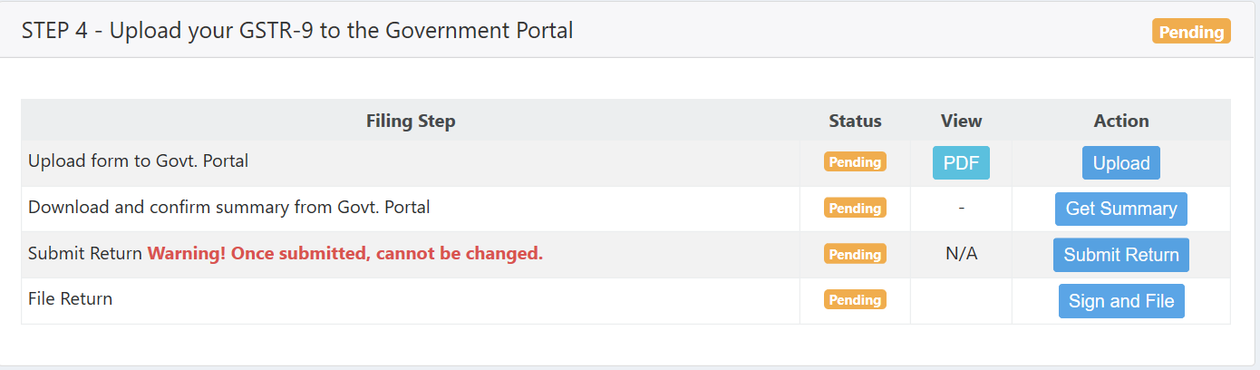 Upload and File your GSTR 9 to the Government Portal