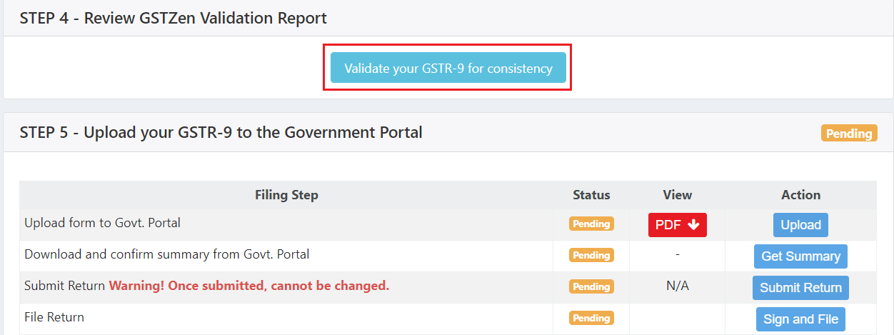 Validate GSTR 9