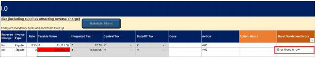 Sheet Validation errors