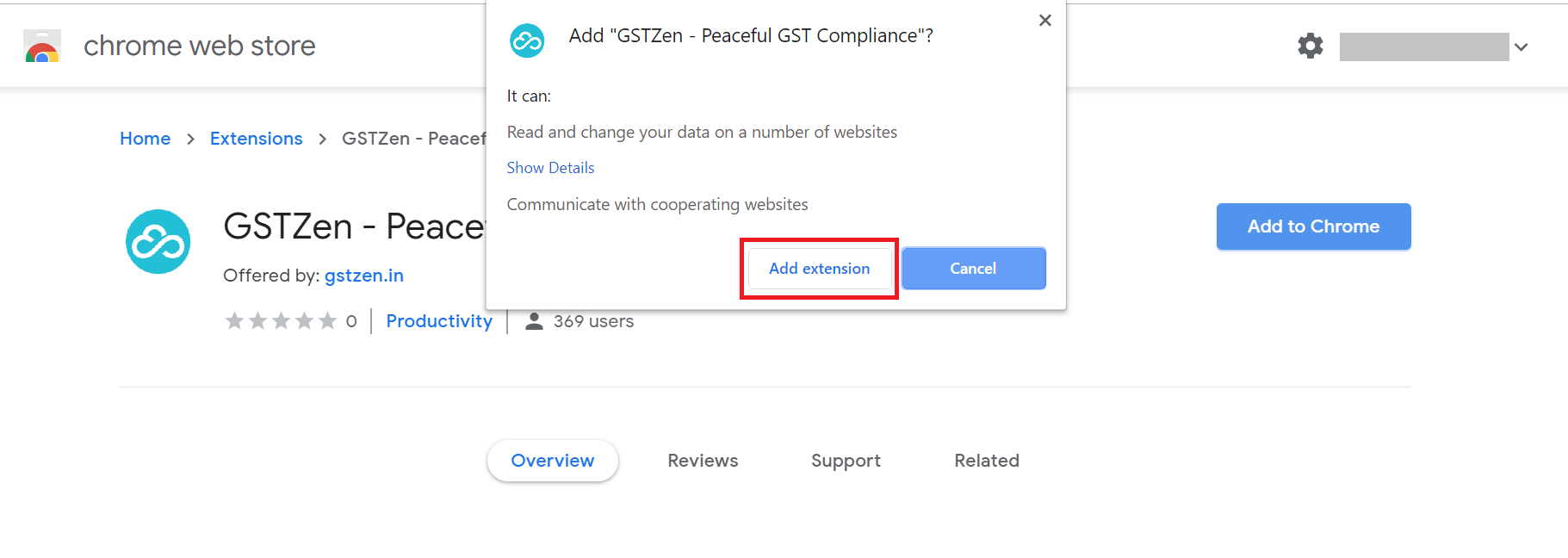 Installing GSTZen Chrome extension