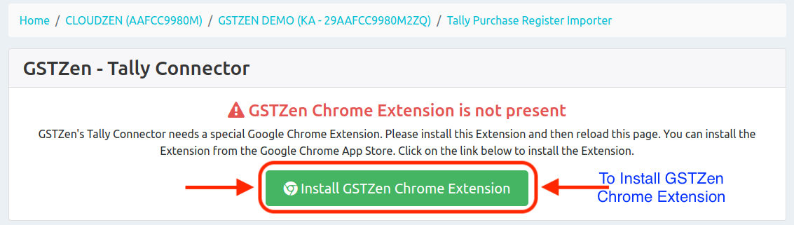 GSTZen Chrome Extension is not installed