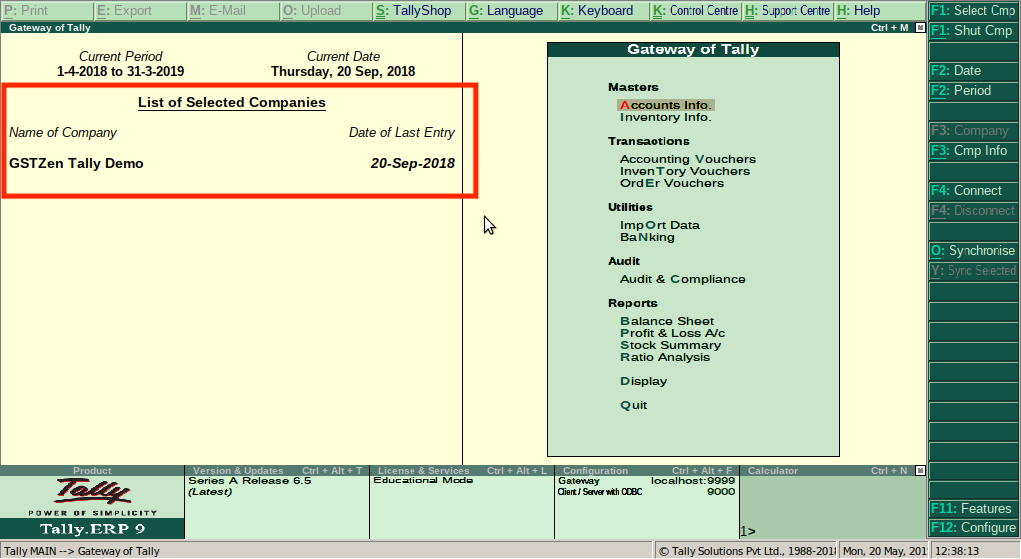 Open Company in Tally