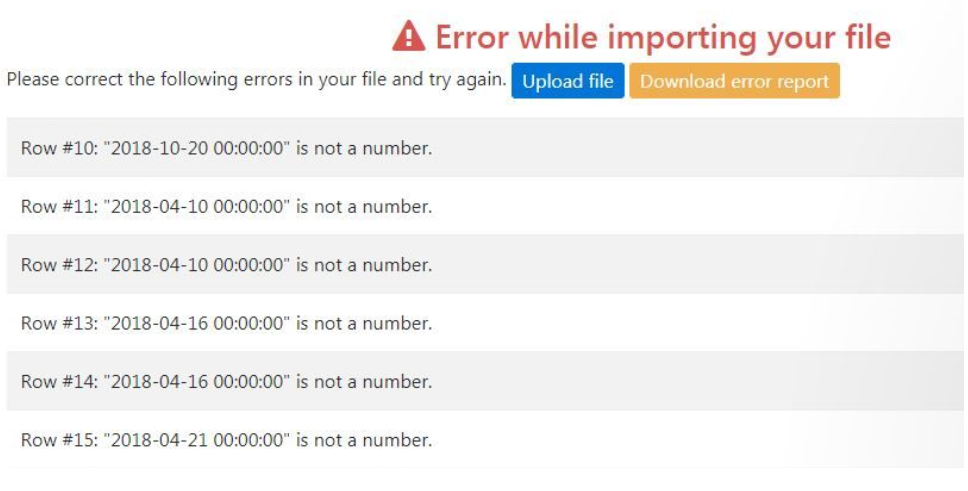 Error while importing file