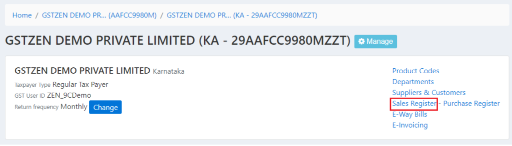 GSTZen sales register