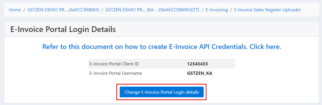Update e-Invoice credentials